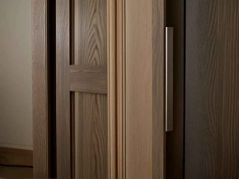 Gros plan sur un boudin de porte en tissu fait main contre une porte en bois.