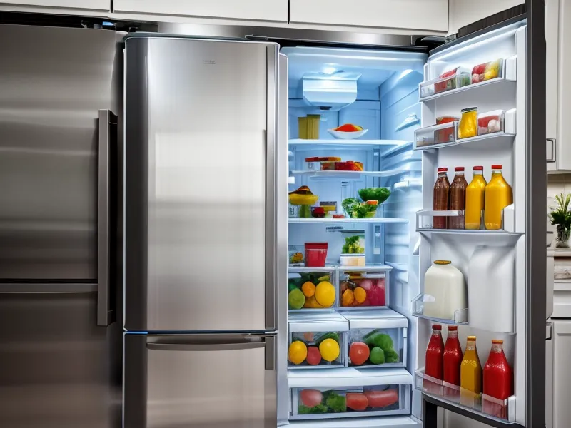 Menu de la semaine écrit à la main sur la porte d'un réfrigérateur familial