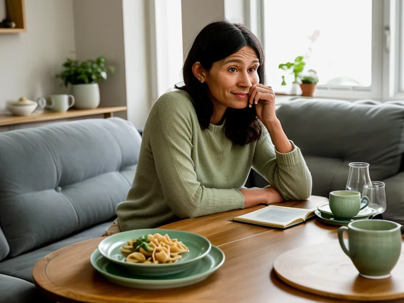 Un repas de famille simple avec un plat de pâtes et de la salade