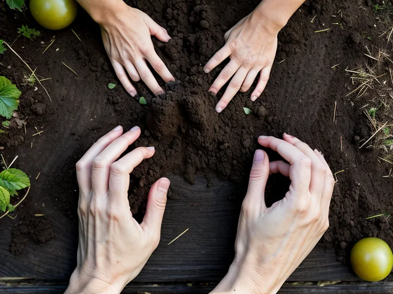 Mise en terre d'un plant de tomate avec respect des distances de plantation
